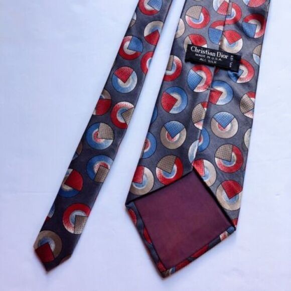 Vintage CHRISTIAN DIOR 100% Silk Abstract Geometric Print Neck Tie Made in USA - Picture 4 of 5
